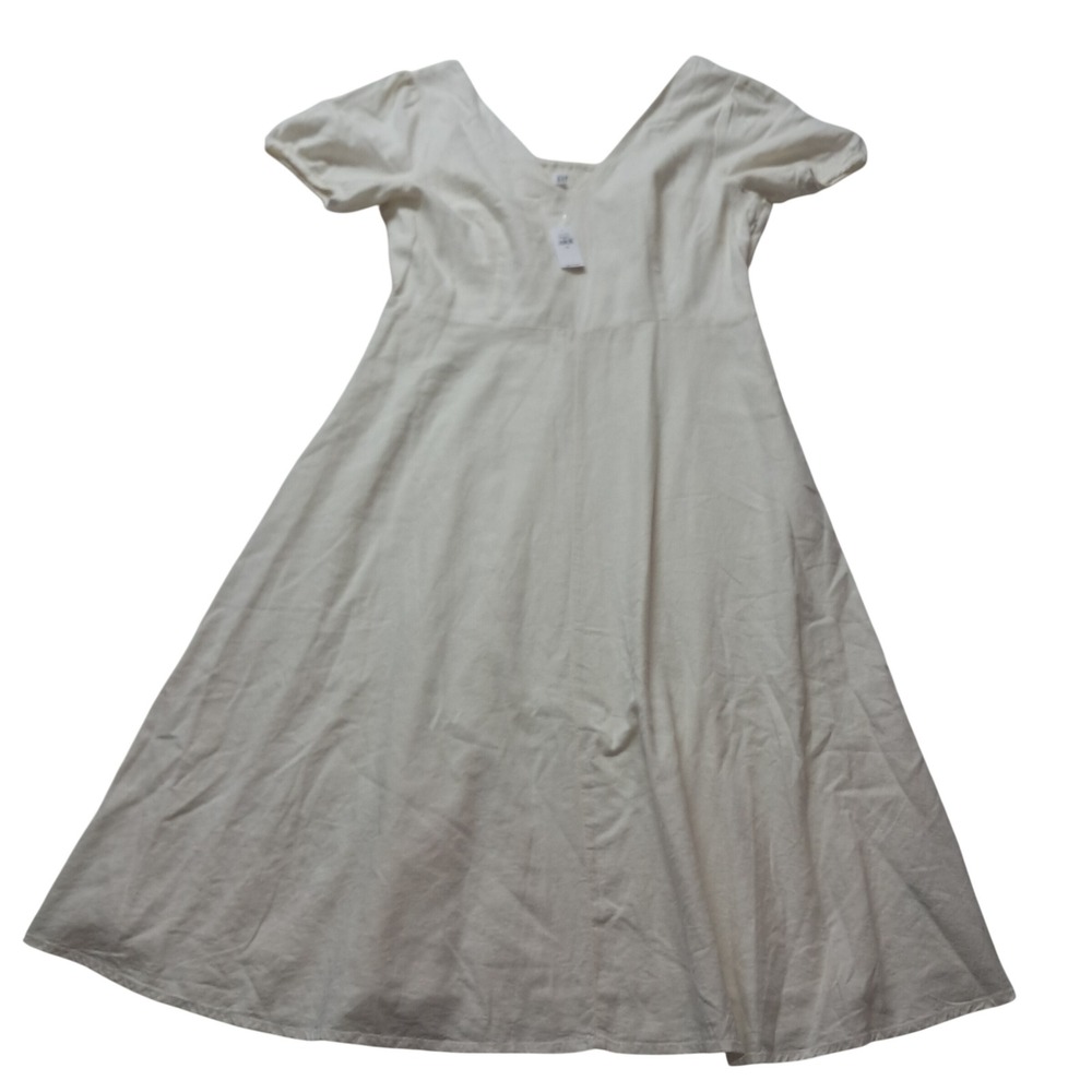 NWT Gap Dress Women's 12 Ivory Cream Midi Linen Blend Smocked Back Cottagecore